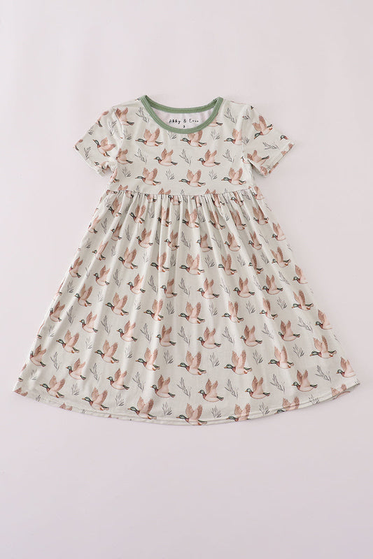 Green Duck Print Bamboo Dress