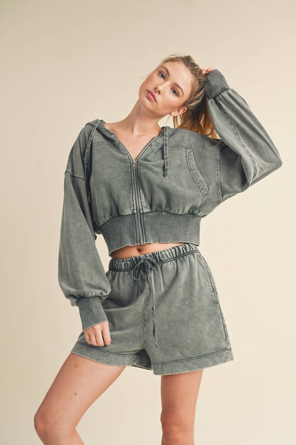 High Waisted Mineral Wash Shorts