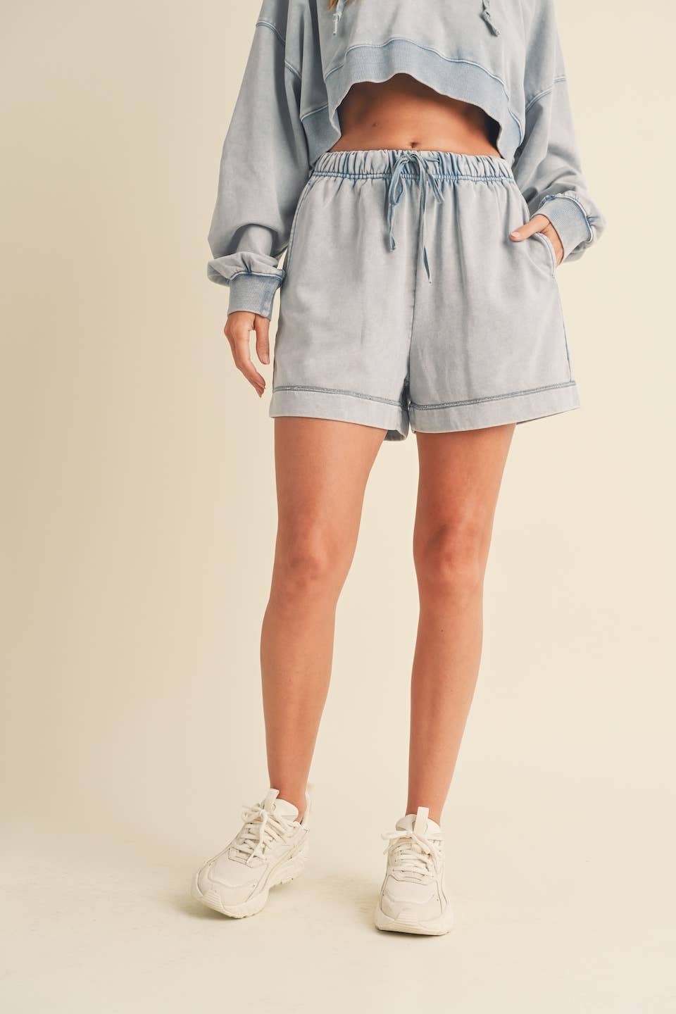 High Waisted Mineral Wash Shorts