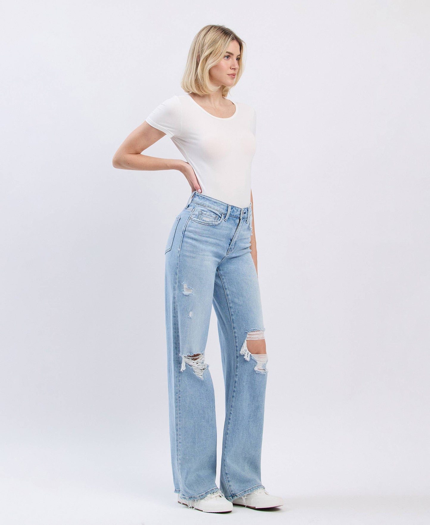 HIGH RISE DISTRESSED WIDE LEG JEANS F5997