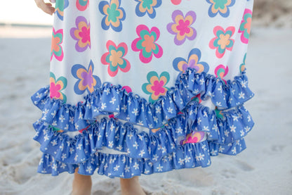 Girls 3 Tiered Periwinkle Flower Spring Summer Ruffles Dress