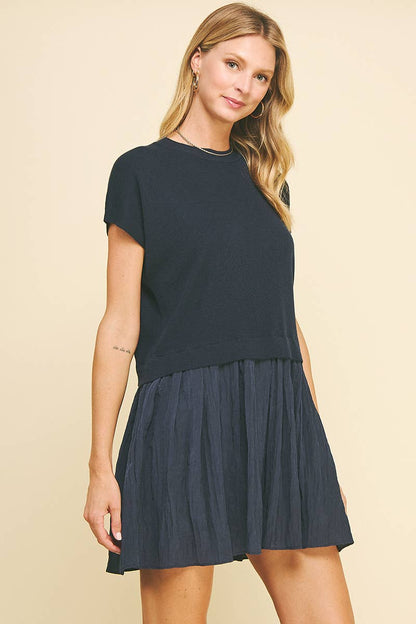 CONTRAST KNIT MINI DRESS - 5813D