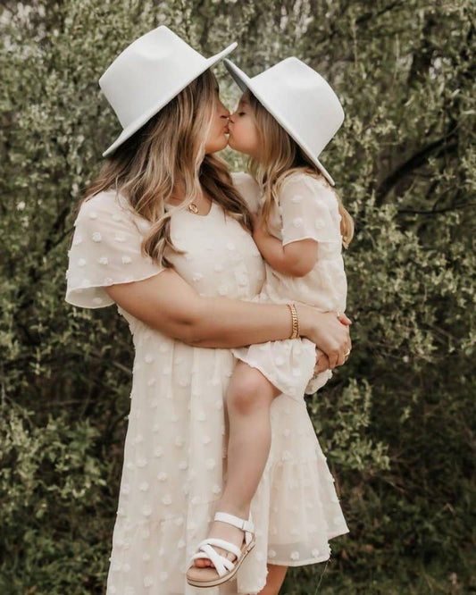 Mommy and Me Eden Short Sleeve Dot Dress - Ivory