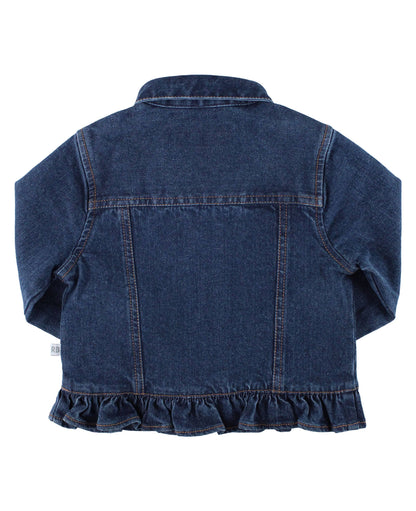 Girls Medium Wash Ruffle Denim Jacket
