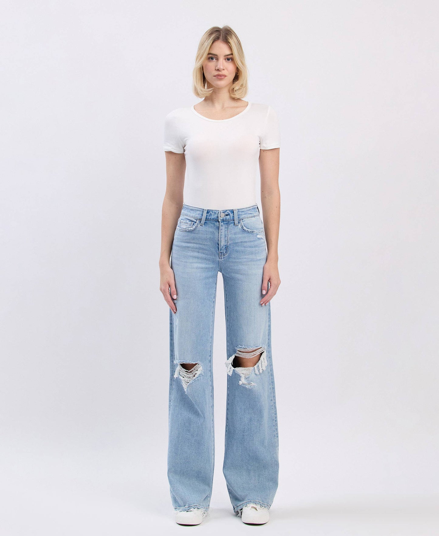 HIGH RISE DISTRESSED WIDE LEG JEANS F5997