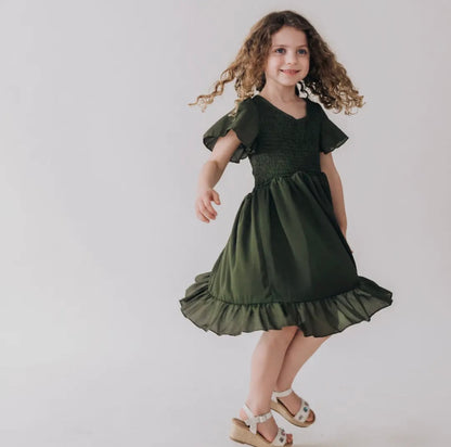 Dark Green Chiffon Dress-Girls