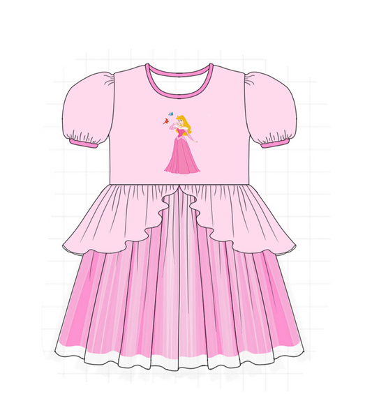 Princess Embroidery Ruffle Dress (Pink)