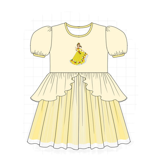 Princess Embroidery Ruffle Dress (Yellow)