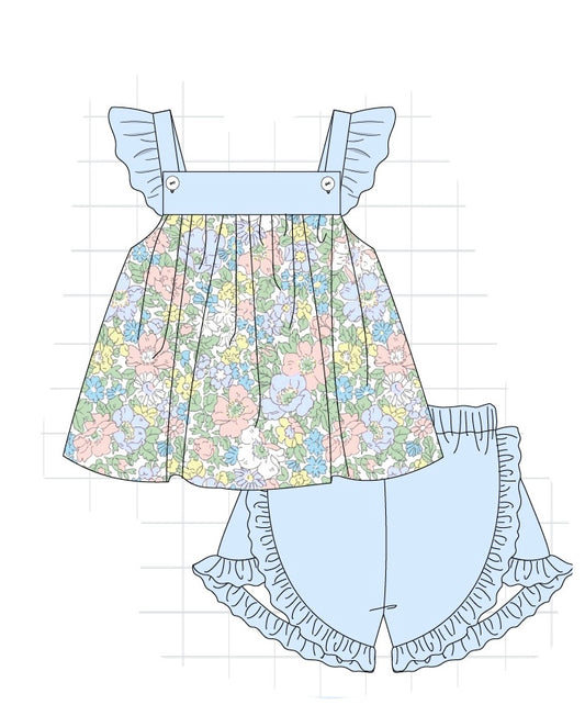 Blue Floral Girls Set