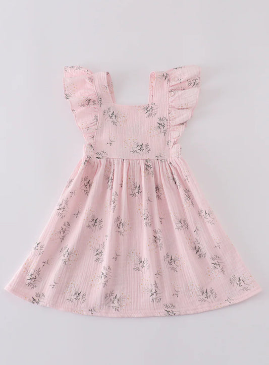Pink Floral Muslin Dress