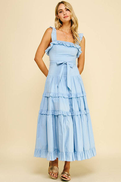 RUFFLED DETAIL TIERED MAXI DRESS