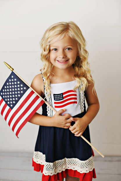 Girls American Flag Lace Ruffle Spring Summer Dress