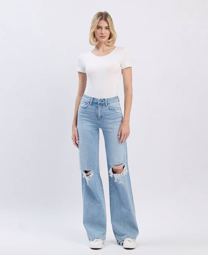 HIGH RISE DISTRESSED WIDE LEG JEANS F5997