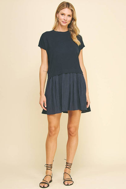CONTRAST KNIT MINI DRESS - 5813D