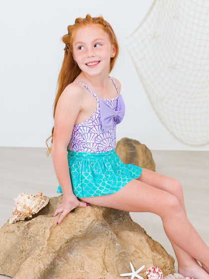 Girls Magical Mermaid Big Bow Skirted One Piece