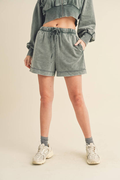 High Waisted Mineral Wash Shorts