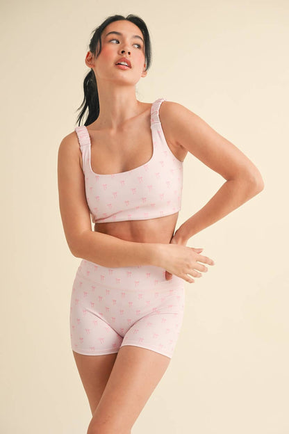 Bow Print Ruched Bra Top