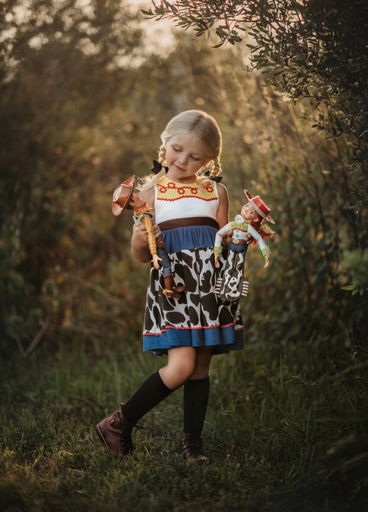 Girls Cowgirl Character Twirl Dress Comfortable Cotton 