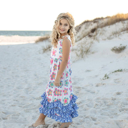 Girls 3 Tiered Periwinkle Flower Spring Summer Ruffles Dress