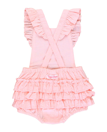 Baby Girls Pink Vintage Dot Flutter Pinafore Overall Romper