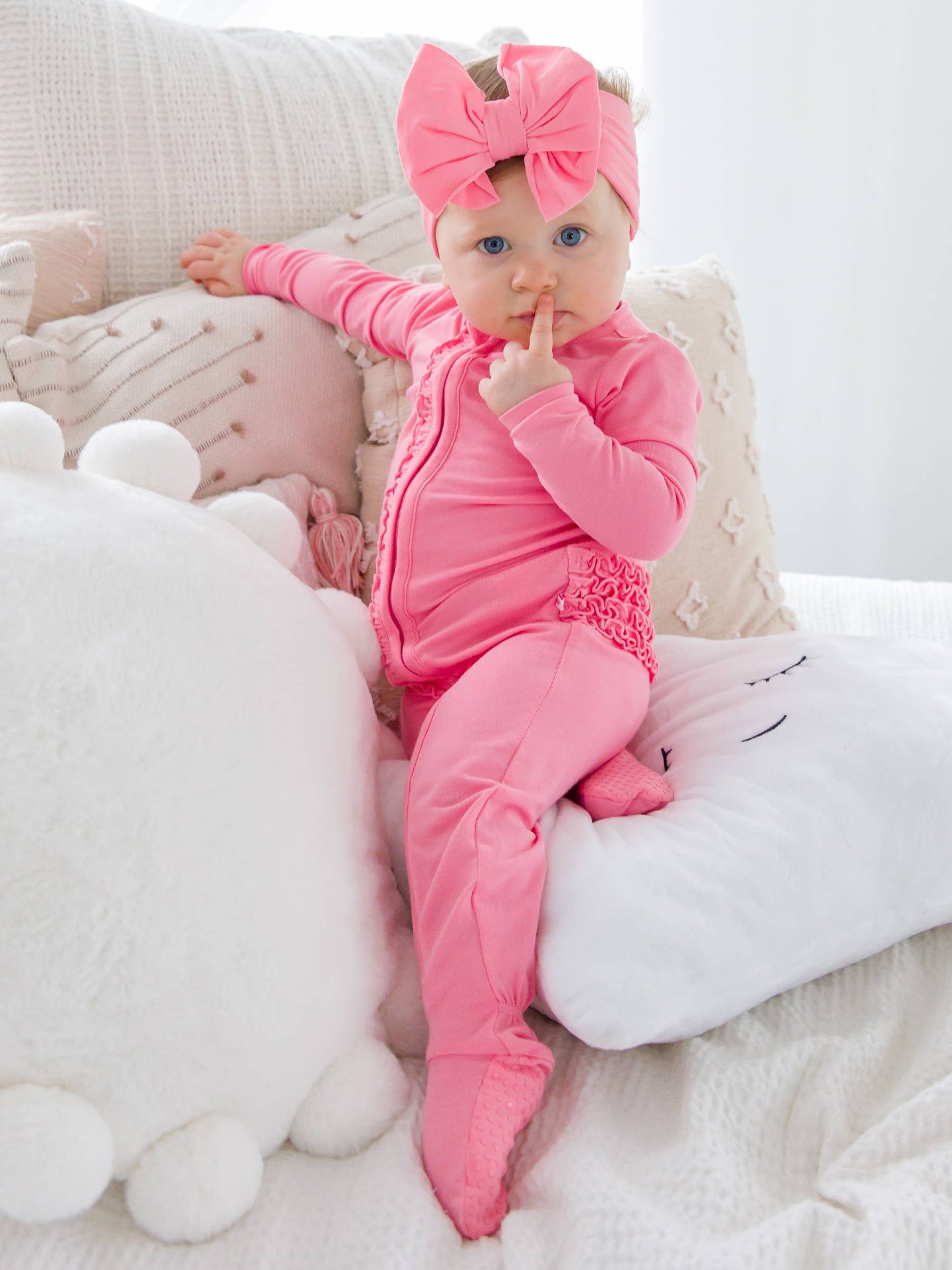 Baby Girls Bubblegum Pink Modal Footed Ruffle One Piece Pajama