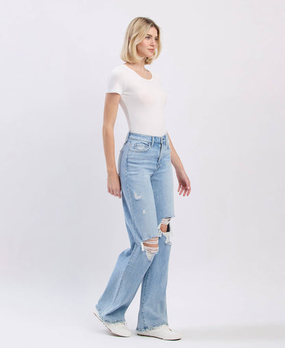 HIGH RISE DISTRESSED WIDE LEG JEANS F5997