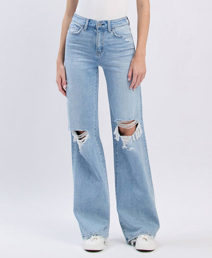 HIGH RISE DISTRESSED WIDE LEG JEANS F5997